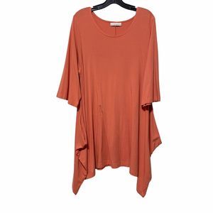 Bryn Walker Womens M Orange Short Sleeve Draped Tunic Top Bamboo Organic Cotton